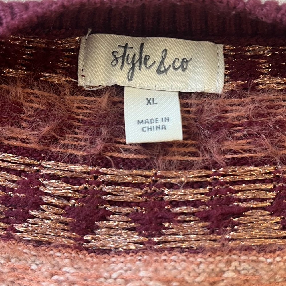 Style and Co Burgundy Knit Sweater with Patterned Yoke
Machine wash gentle cold - Picture 4 of 9